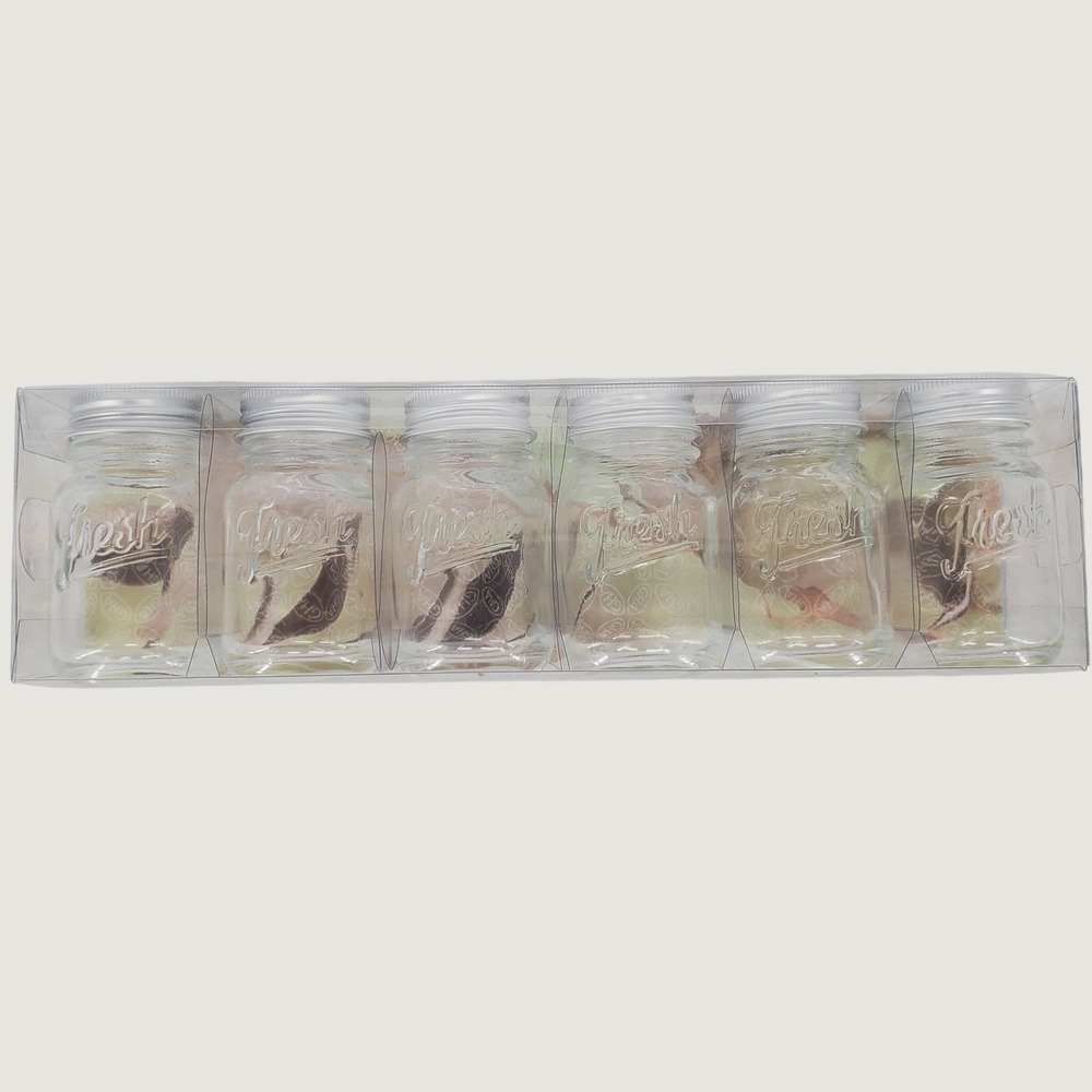 Grant Howard Fresh Embossed 2 oz Mini Glass Jars with Lids 6 Piece Set Rustic